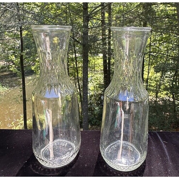 Anchor Hocking Milk Bottles Or Juice Carafe Clear Glass Containers Set of 2 -S32 - Picture 2 of 8